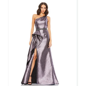 Mac Duggal One Shoulder Metallic Ruffled Evening Gown Dress 4 NEW